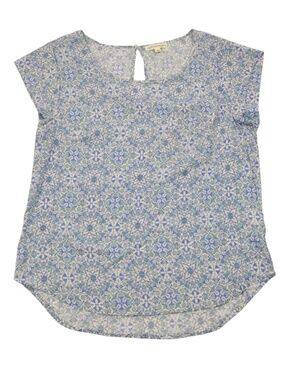 Artisan NY Blue Floral Blouse Medium High Low Hem Lightweight
